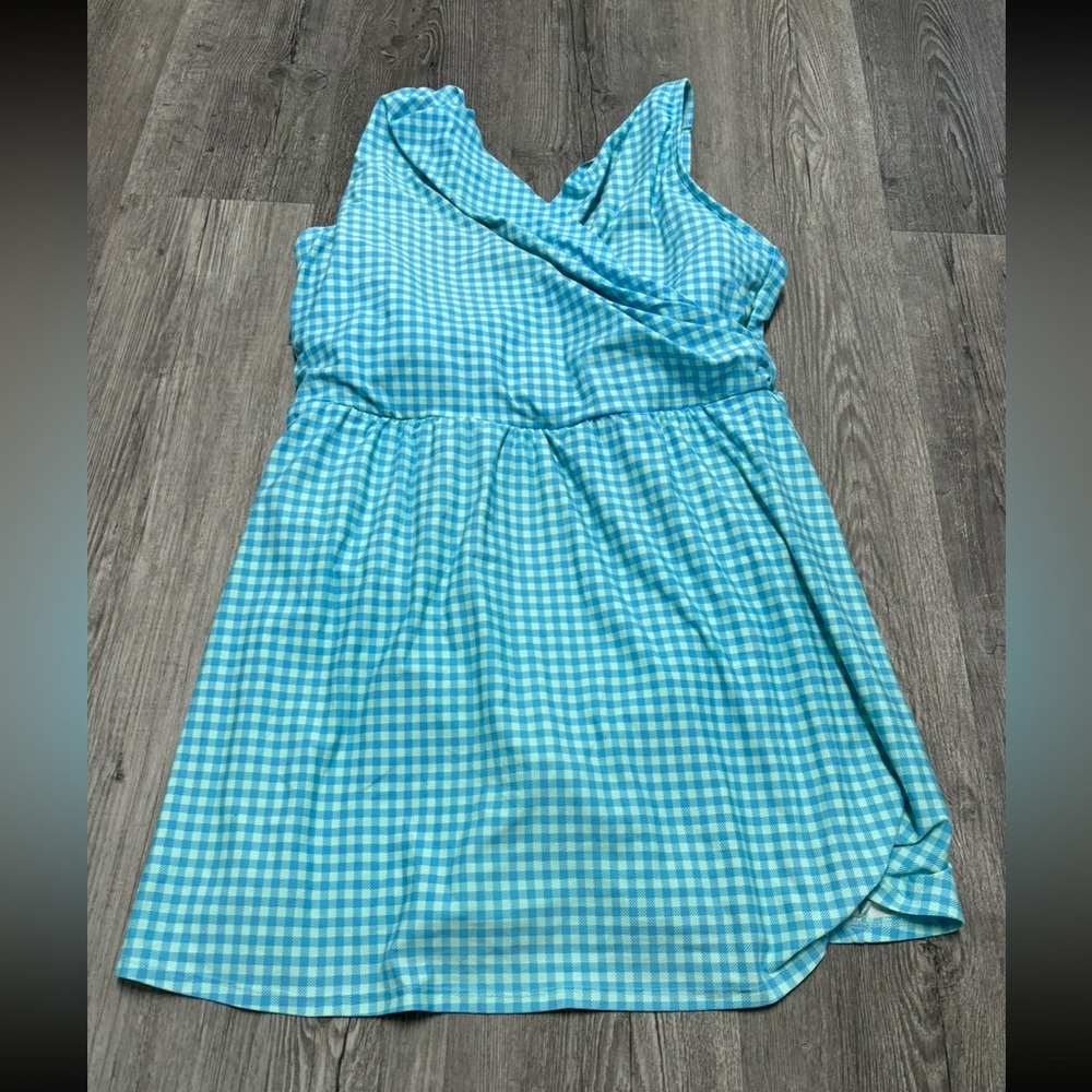 Lands' End Blue Gingham Women's Swim One Piece